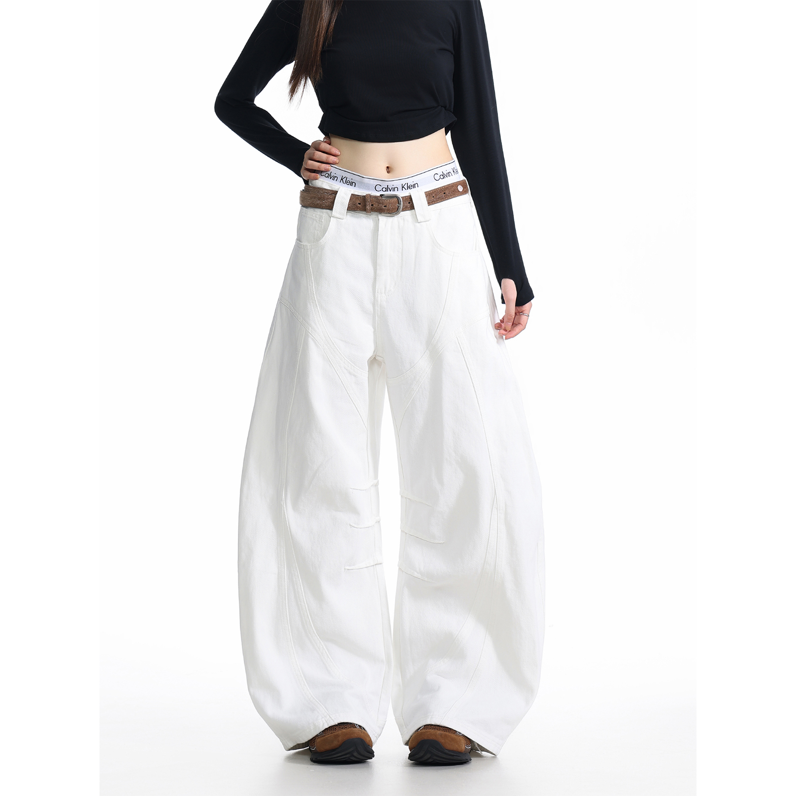 休闲百搭男女弯刀长裤潮