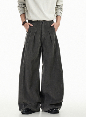 GCINIM401复古灯芯绒阔腿直筒裤男宽松显瘦百搭设计感长裤休闲裤