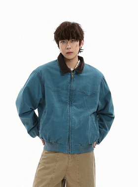 GCINIM401美式复古潮流翻领夹克男女宽松工装风蓝色休闲百搭外套