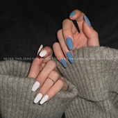 柒贰零Nail 欧美辣妹鸳鸯磨砂蓝白配色 手工光疗穿戴甲片可拆卸