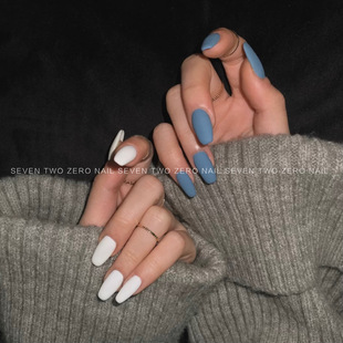 柒贰零Nail 手工光疗穿戴甲片可拆卸 欧美辣妹鸳鸯磨砂蓝白配色