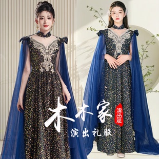 新款母女古筝演出服中国风民乐音乐会独奏舞台艺考生高端礼服长裙