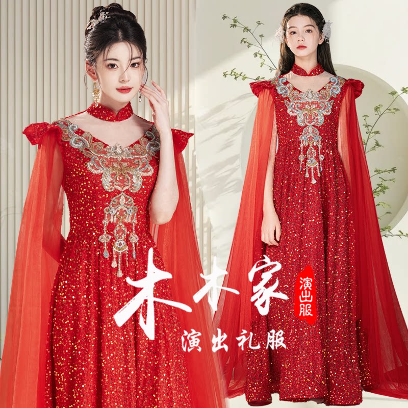 中国风原创亲子母女古筝演出服演奏朗诵中大童民乐主持合唱团礼服