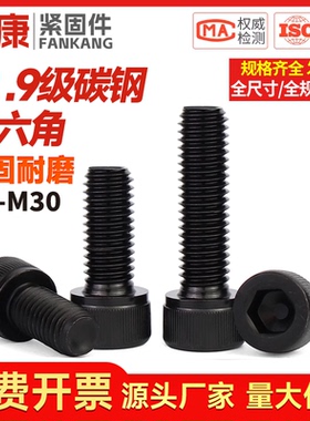 全牙内六角螺丝钉12.9级高强度螺栓圆柱杯头全扣螺杆M5M6M8M12M30