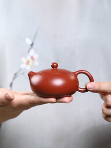 宜兴纯全手工紫砂壶朱泥大红袍球孔小容量西施壶功夫泡茶壶具单壶
