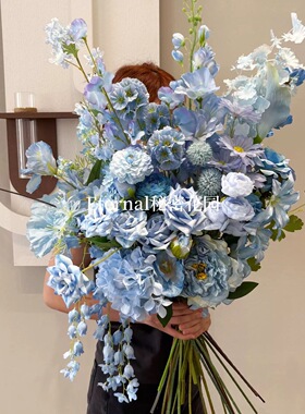 蓝色系列仿真花假花婚礼布置森系莫奈花园美陈装饰路引花艺绢布