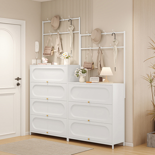 钢制鞋柜家用挂衣架一体靠墙多层落地防尘鞋架入户玄关收纳储物柜