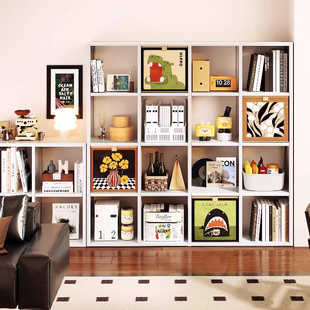 家用钢制格子柜客厅铁皮书架书柜自由组合落地置物架收纳储物柜子