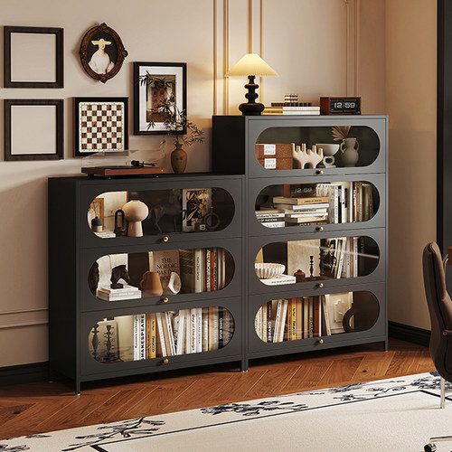 钢制书柜带玻璃门中古风儿童书架