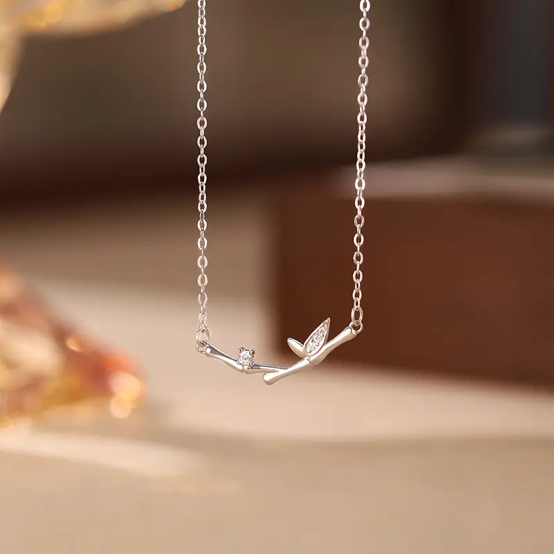 S999足纯银竹节项链2024新款时尚小众轻奢高级感长款锁骨链电镀