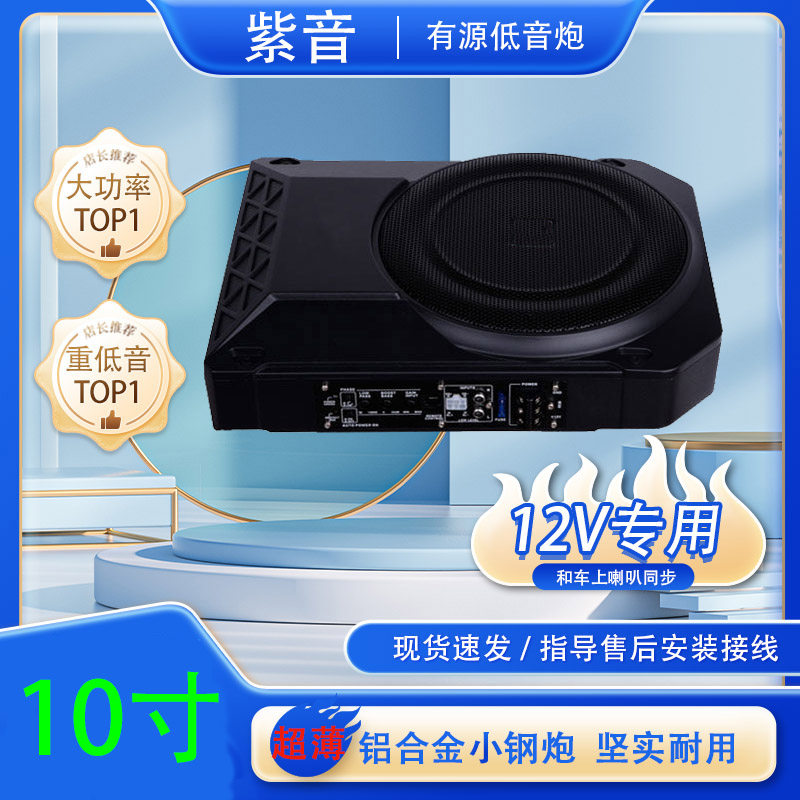 10寸车载低音炮超薄超音箱座位座椅下有源12v24V大功率音响重低音