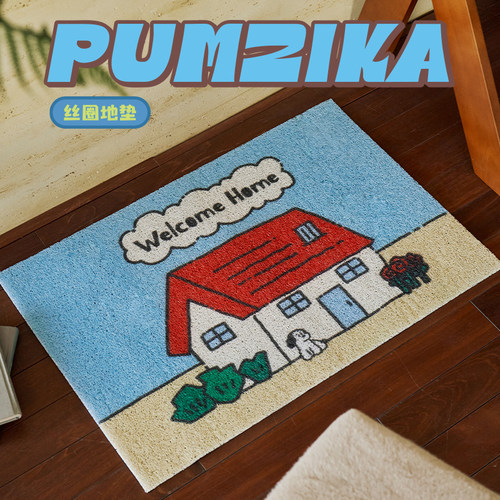 Pumzika原创欢乐小狗金鱼入户门地垫进门丝圈地垫可裁剪除尘脚垫