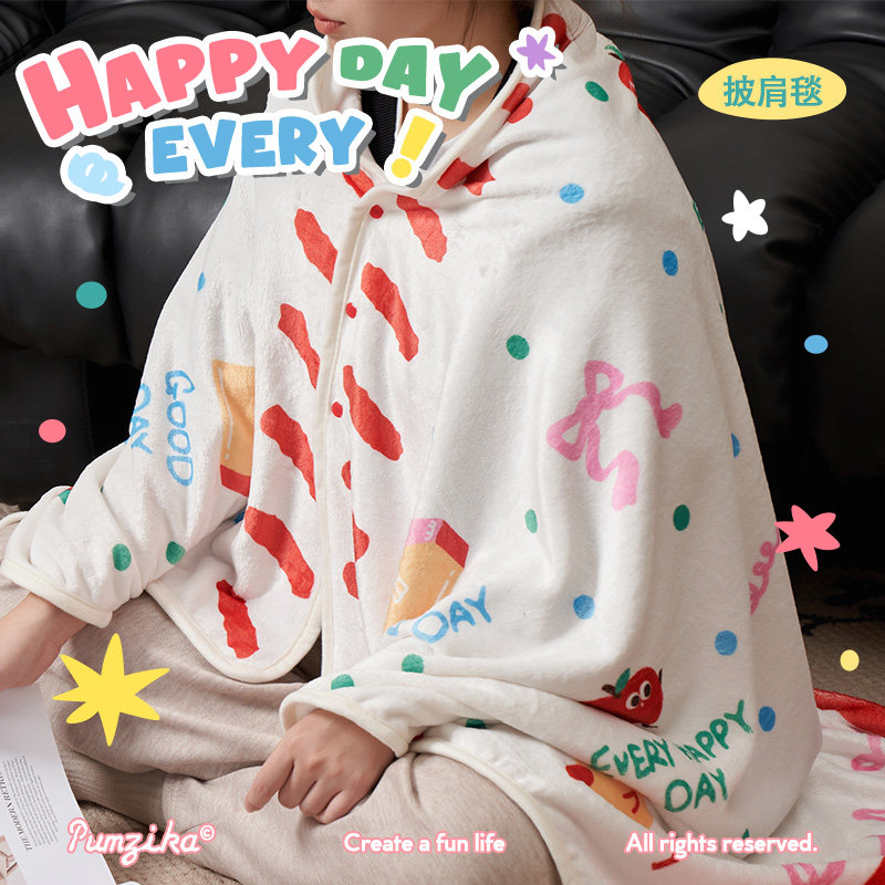 Pumzika原创游乐园圣诞条纹带扣披肩毯礼物斗篷披风办公室午睡毯