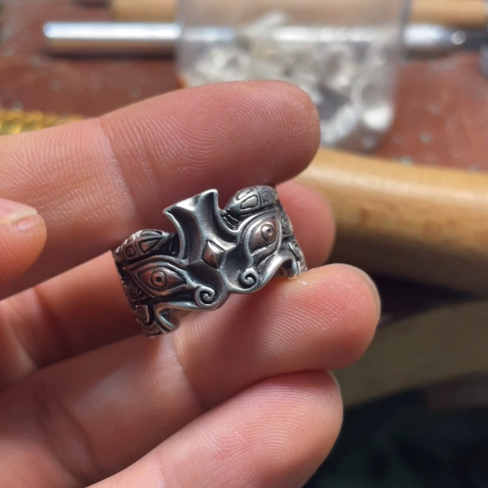 仙界银饰兽面纹复古s925纯银戒指男个性潮霸气食指戒霸气兽面指环