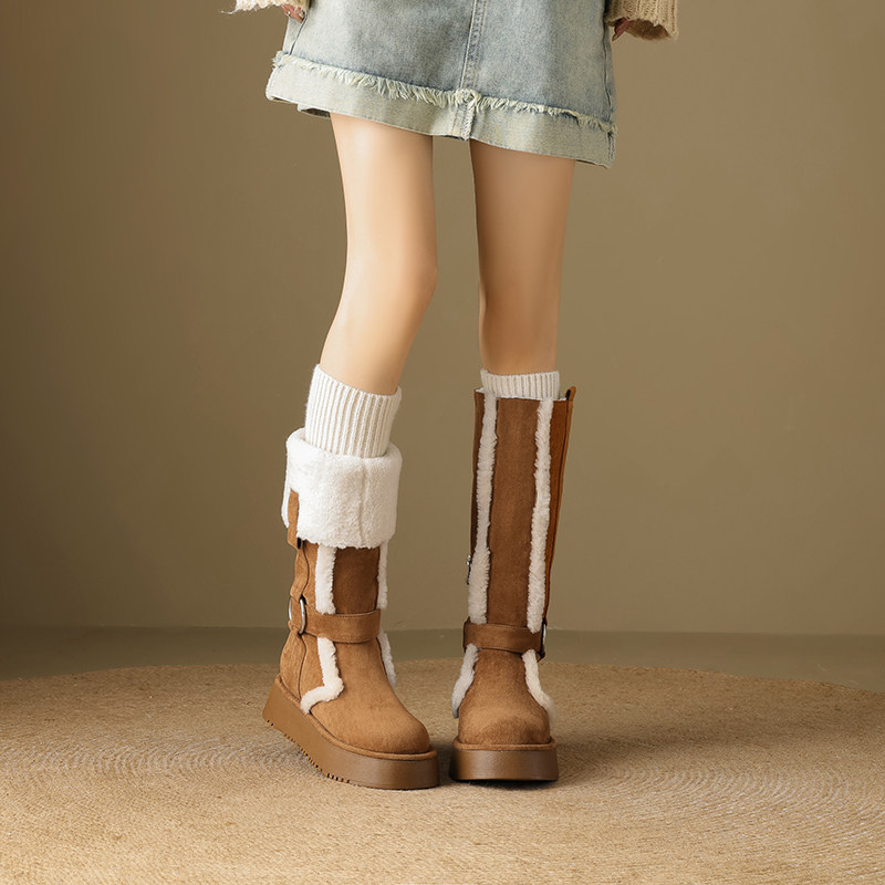 翻边毛绒雪地靴冬季厚底高筒靴
