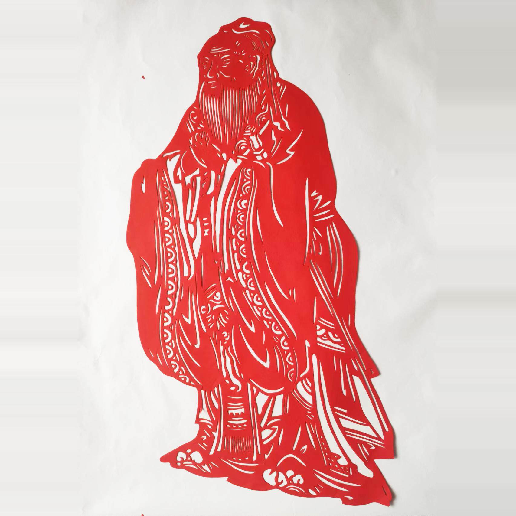 孔子 老子 红色剪纸窗花纯手工镂空传统教育道家文化古代哲学名人