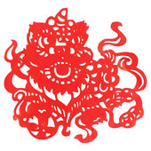 狮子舞狮剪纸小尺寸手工刻纸中国风传统文化红色黑色宣纸狮子舞狮