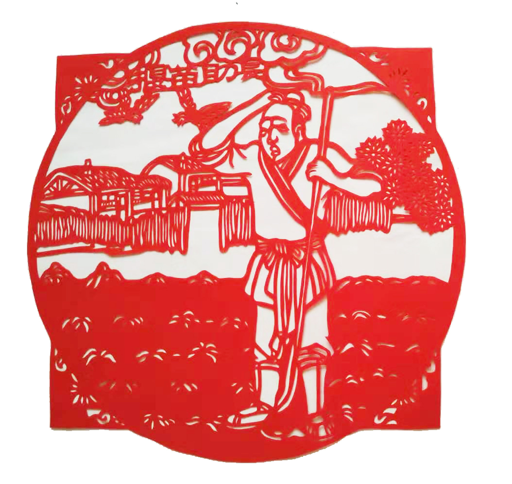 拔苗助长 盲人摸象新品成语故事剪纸 纯手工剪贴画装饰画 红宣纸