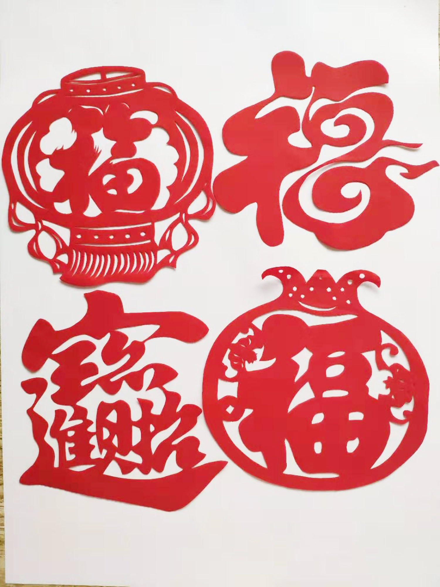 福 招财进宝 灯笼 剪纸 儿童窗花 纯手工 双面红宣纸 小尺寸 福