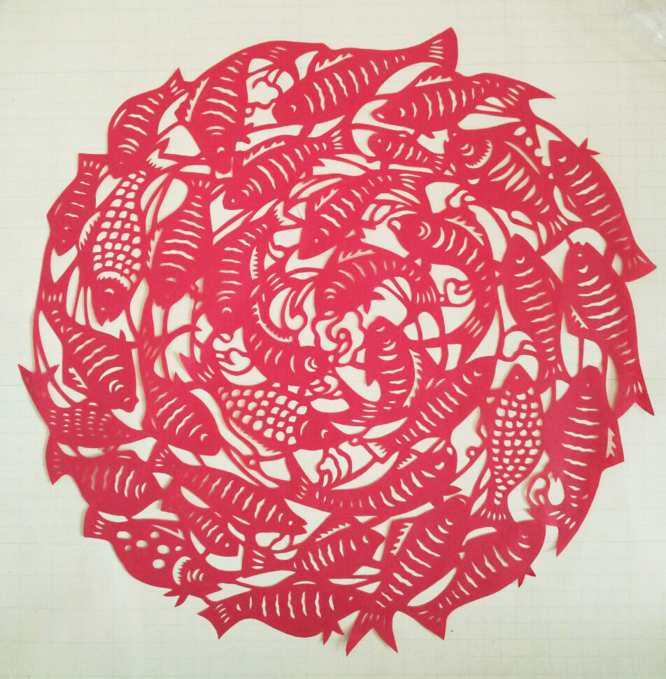 鱼 鲤鱼红色剪纸纯手工剪画窗花玻璃贴中国传统文化儿童幼儿学校