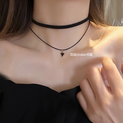 黑色双层choker脖颈链项圈项链
