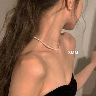 极细小米珠项链女小众高级感轻奢珍珠项链女3mm珍珠颈链锁骨链
