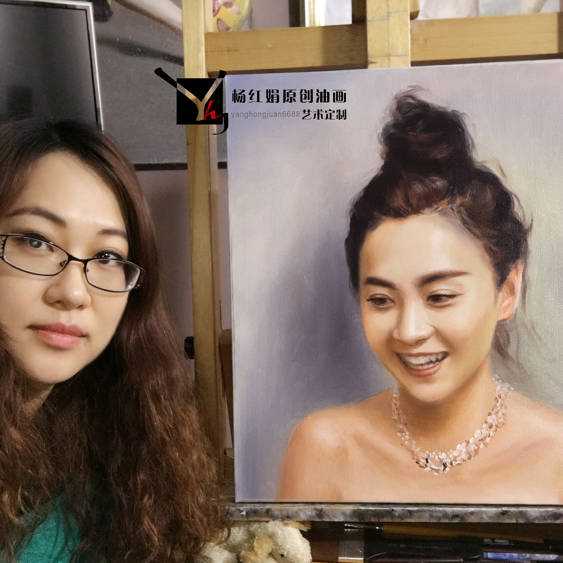 油画定制女青年画家纯手绘照片变油画礼物纪念肖像画现代欧式人物