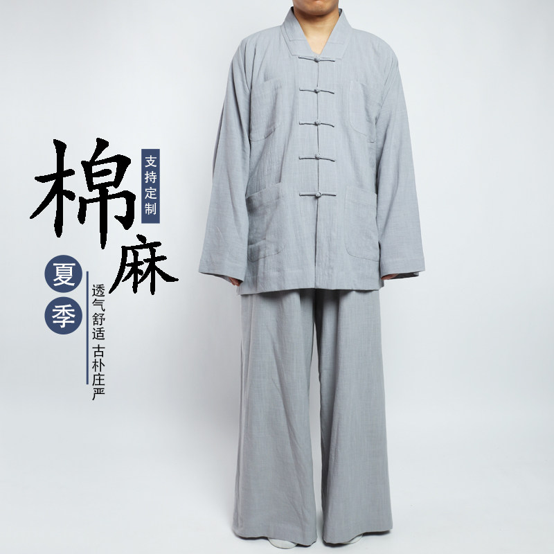 僧服棉麻小褂短褂宽松绑腿裤套装免绑腿师父薄款僧衣和尚服