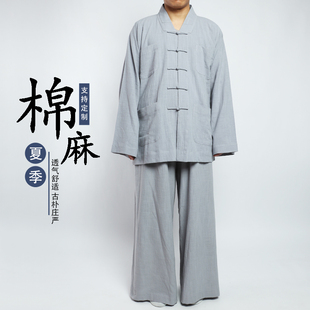 僧服棉麻小褂短褂宽松绑腿裤套装免绑腿师父薄款僧衣和尚服