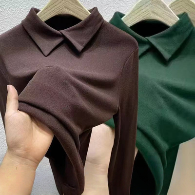 韩版修身显瘦POLO领长袖T恤女修身显瘦百搭翻领上衣