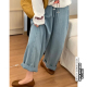 设计感浅色阔腿裤 孕妇牛仔裤 外穿休闲裤 抽绳九分裤 夏春秋外穿薄款