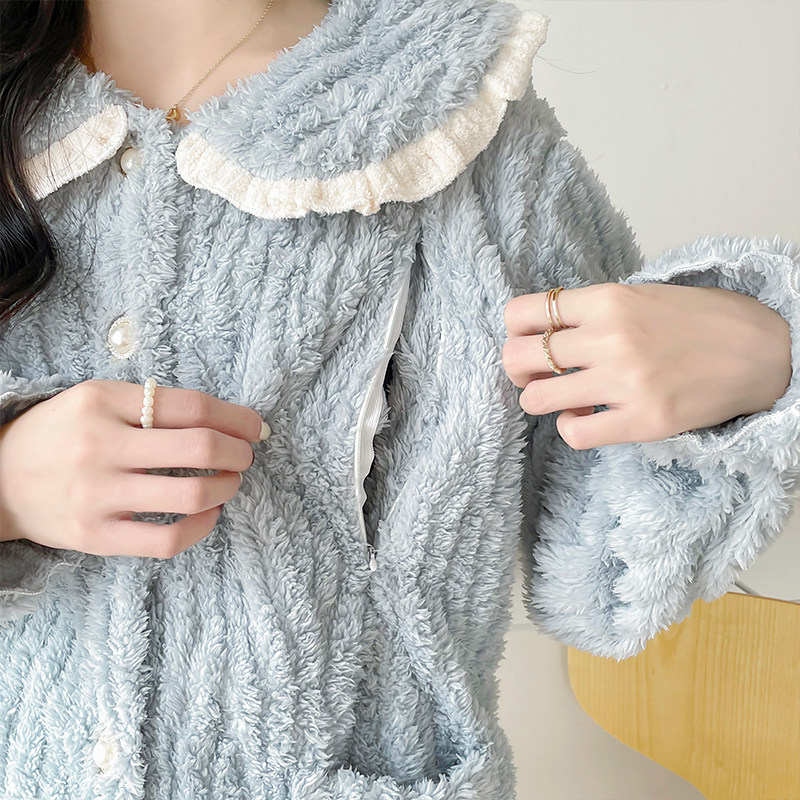 가을겨울 여성 임산부 잠옷 도톰한 산후 3D컷 벨벳 여성 임산부 잠옷 겨울용 수유 및 수유복