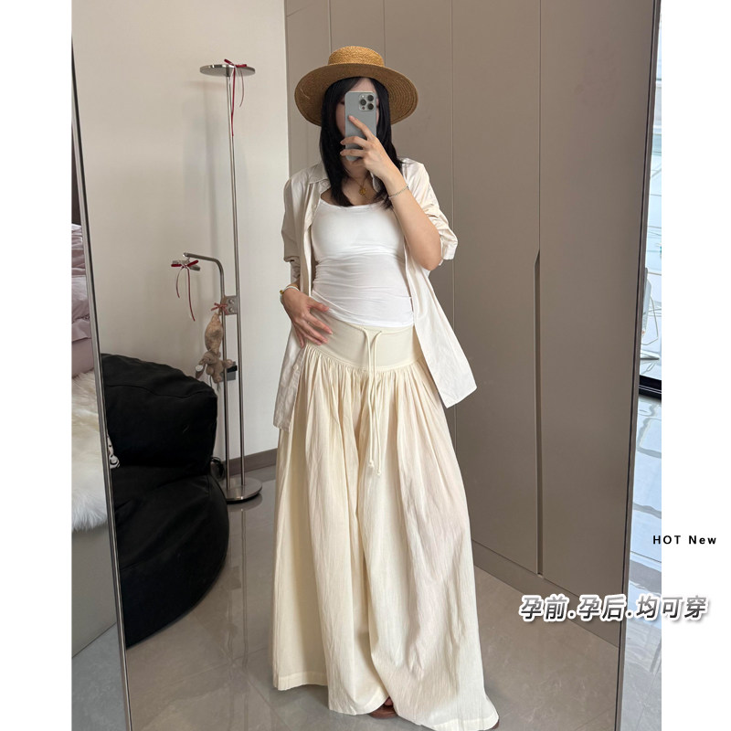 孕妇裙裤夏春秋抽绳高腰阔腿裙裤大码宽松外穿裤小个子休闲裙裤夏