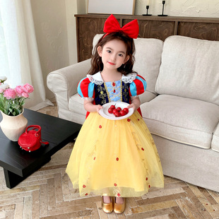 女童白雪公主裙洋气精品刺绣礼服cosplay角色扮演裙儿童生日摄影