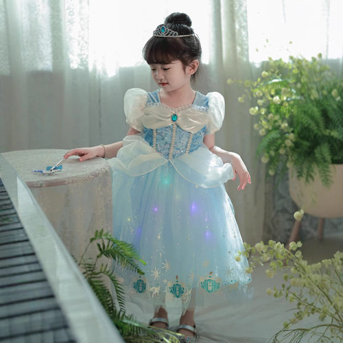 女童冰雪奇缘艾莎公主裙发光裙子