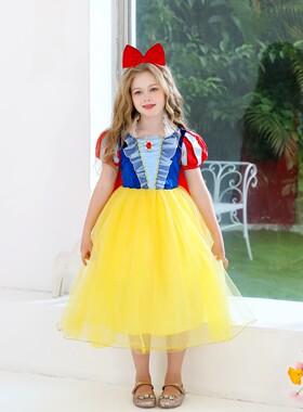 夏女童白雪公主裙cosplay角色扮演服网纱泡泡袖披风裙六一演出服