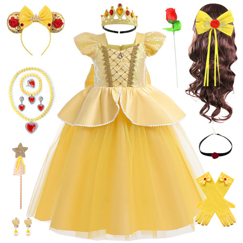 真人贝尔公主裙女童蓬蓬礼服夏