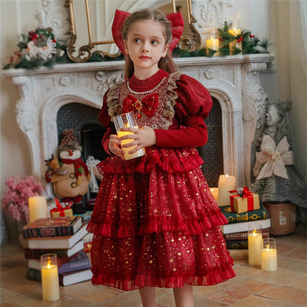 女童蝴蝶结毛衣亮片钉珠蛋糕裙秋冬款儿童网纱红色喜庆新年拜年服,童装/婴儿装/亲子装,连衣裙,淘宝优惠券,粉丝福利购,淘宝优惠卷