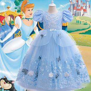 女童冰雪奇缘连衣裙儿童cosplay灰姑娘公主节日礼服蕾丝蓬蓬裙