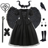 女童沉睡女巫公主裙cosplay恶魔演出服万圣节角色扮演服装 黑色裙