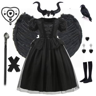 女童沉睡女巫公主裙cosplay恶魔演出服万圣节角色扮演服装 黑色裙
