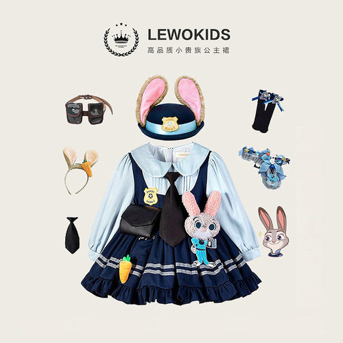 秋冬女童朱迪兔子警官连衣裙表演