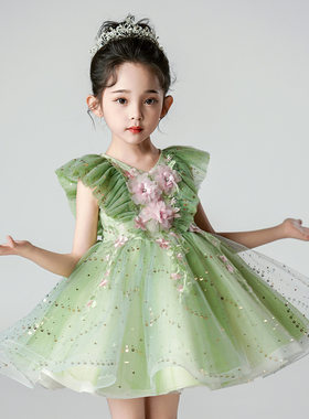 女童小精灵花仙子V领走秀演出服