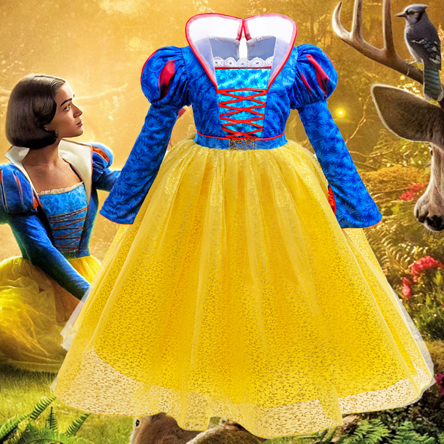 女童白雪公主长袖立领连衣裙表演