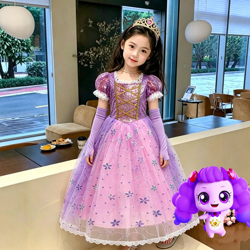 女童奇妙萌可长发公主裙子送袖套