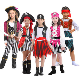 男童女童万圣节装扮服装加勒比海盗杰克船长衣服六一表演服演出裙