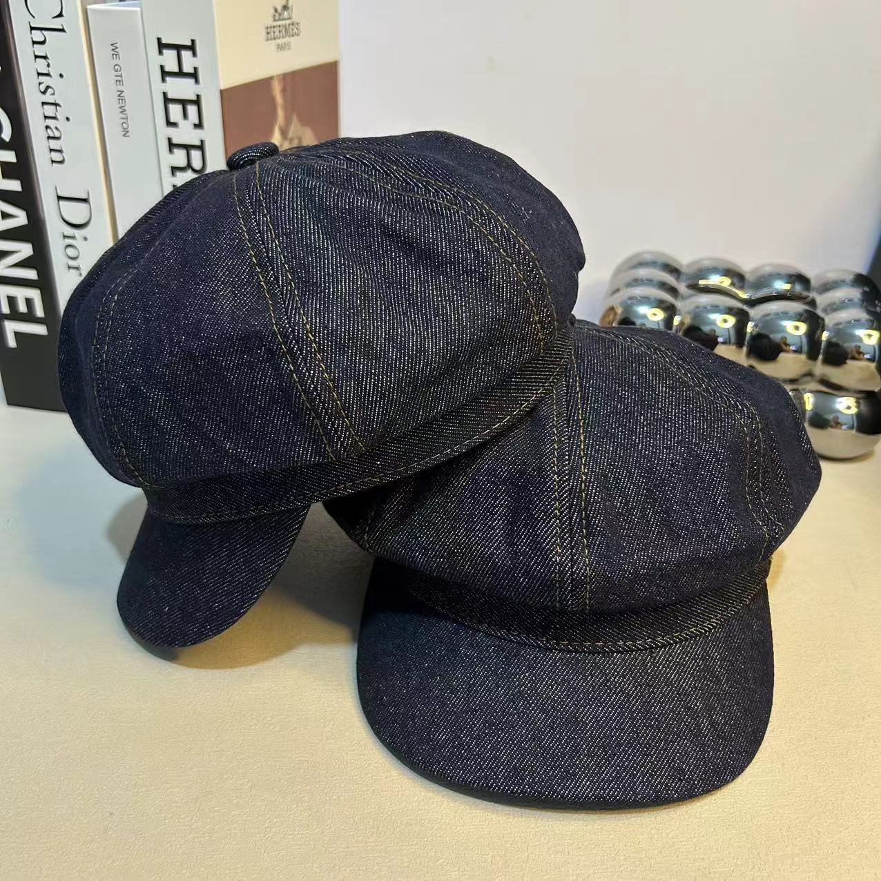 八角帽逛街休闲女秋冬牛仔贝雷帽