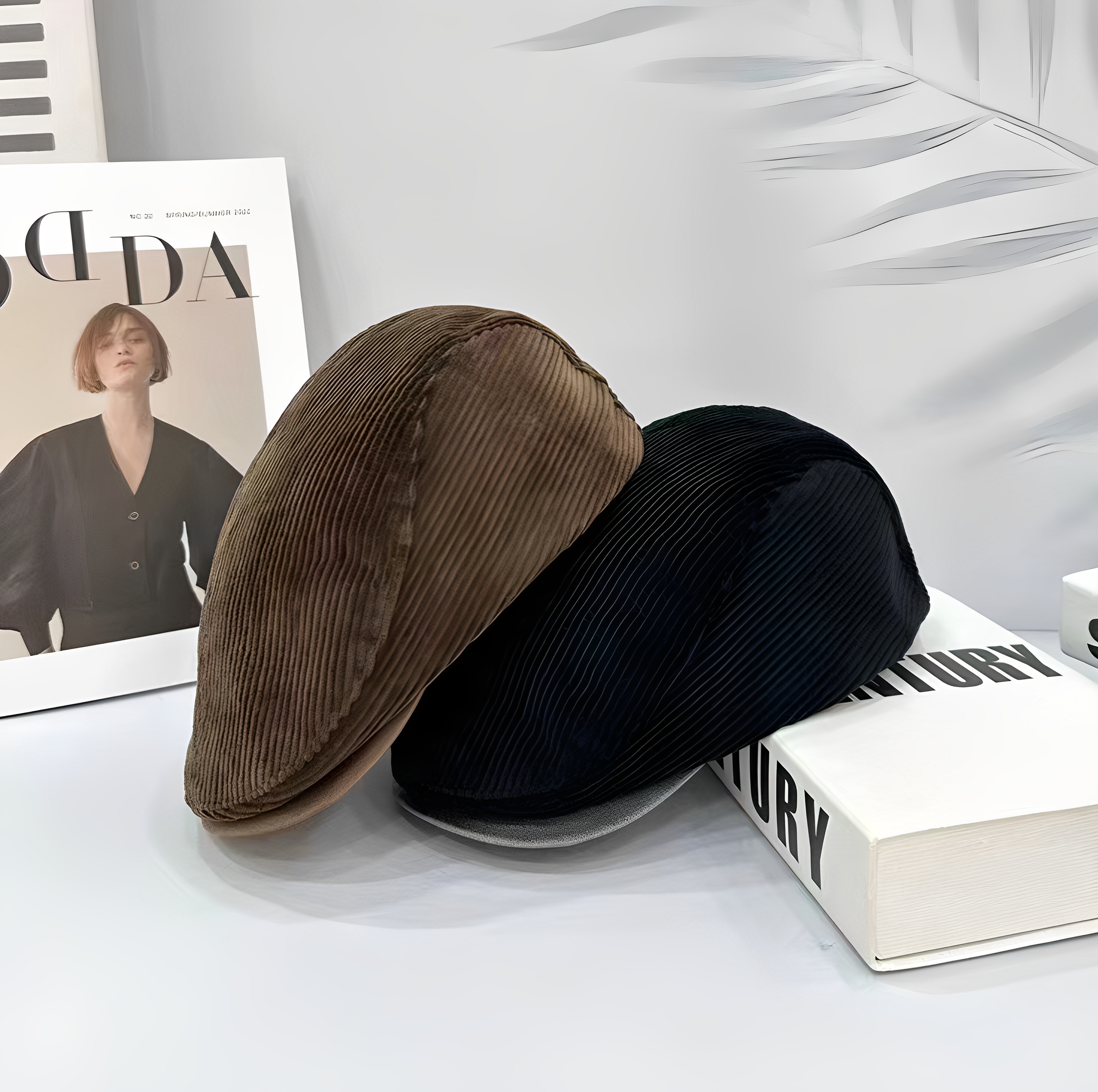 复古灯芯绒皮檐纯色鸭舌帽男女