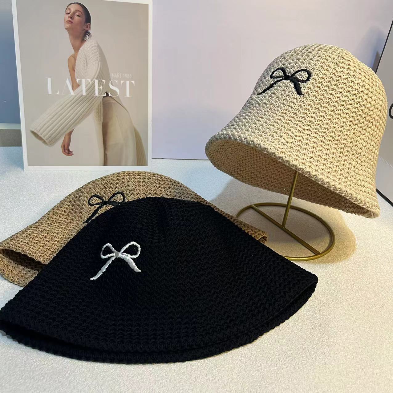 渔夫帽出游休闲女春夏蝴蝶结盆帽