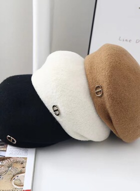 帽子女秋冬新款韩版CD羊毛定型贝雷帽日系百搭复古显脸小画家帽潮